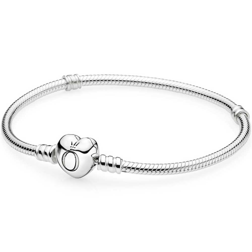 Feio Pandora Moments Heart & Snake Chain Charm Bracelet
